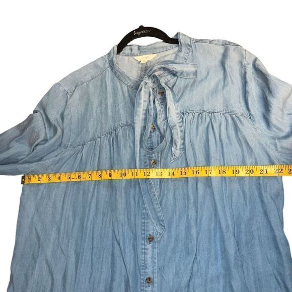 NWT TERRA & SKY Faux Light Denim Button Up Tie Blouse Size 14W - Picture 9 of 11